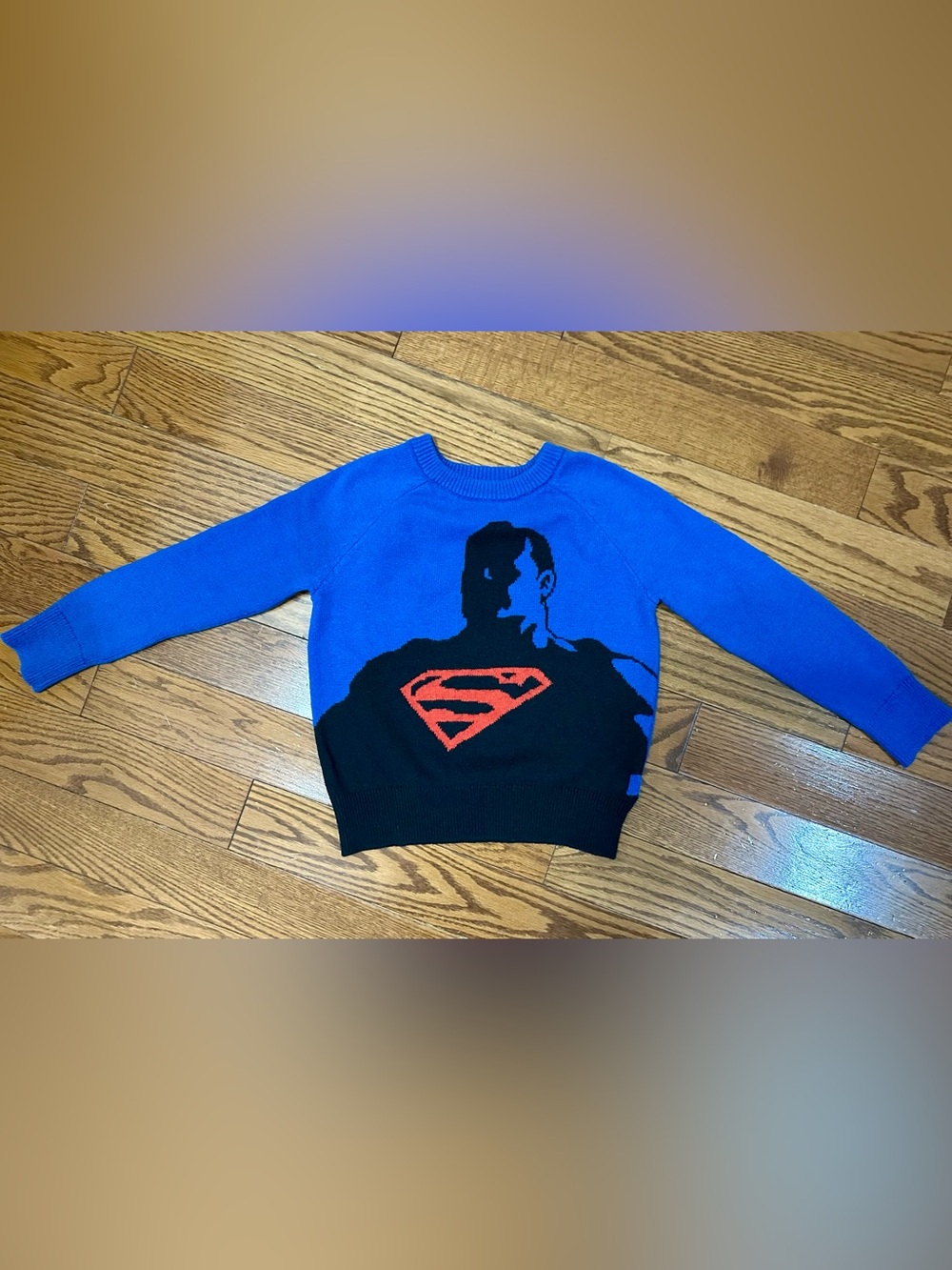 GAP Kids + Junk Food Clothing Blue Sweater With A Black & Red Superman